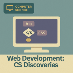 Illustration of a desktop screen displaying a basic webpage using HTML and CSS elements.