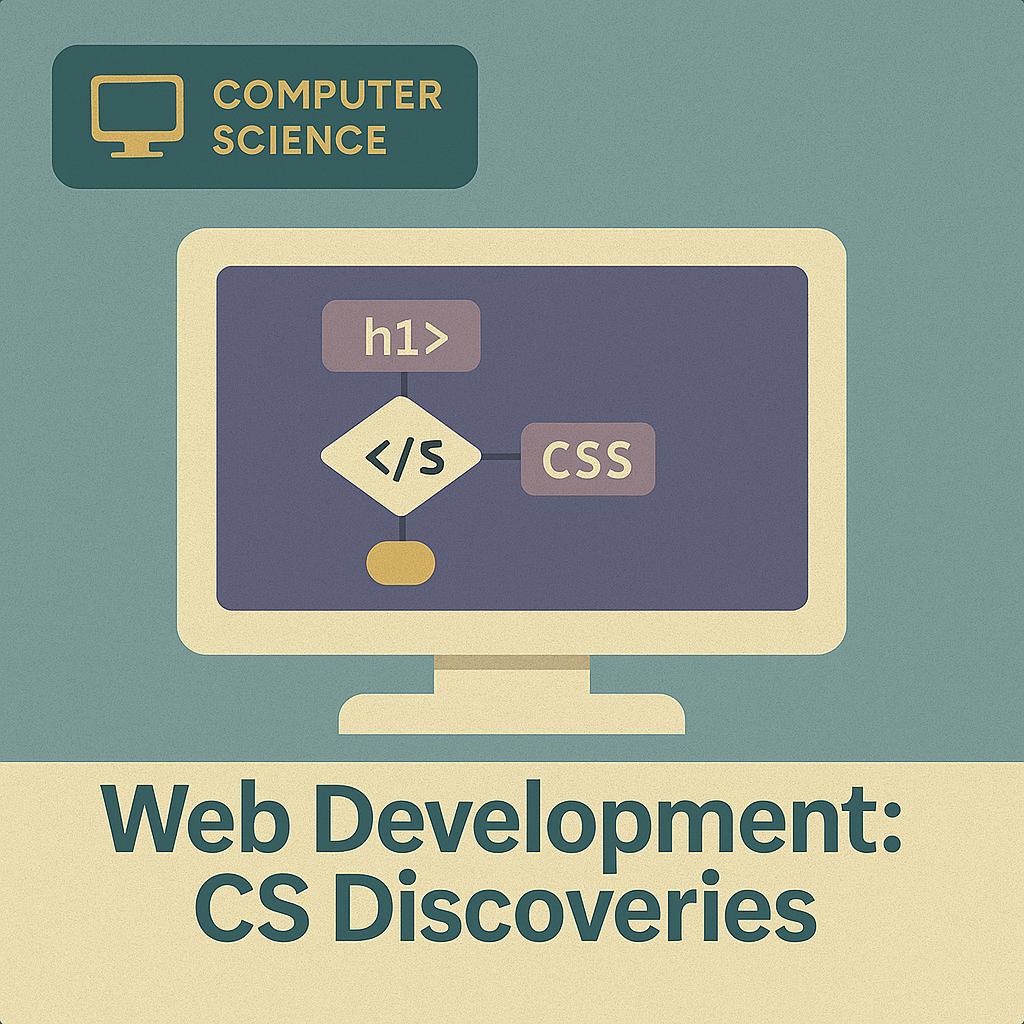 Illustration of a desktop screen displaying a basic webpage using HTML and CSS elements.