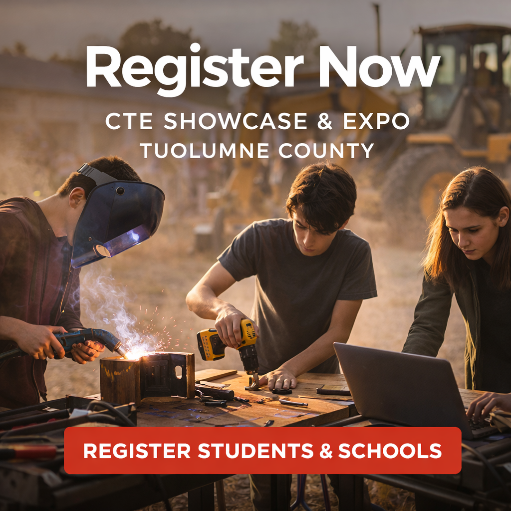 High school students participating in hands-on activities including welding, construction tools, and technology at an outdoor career expo