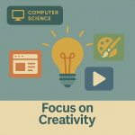 Illustration of a bright lightbulb surrounded by digital art, media, and coding elements.